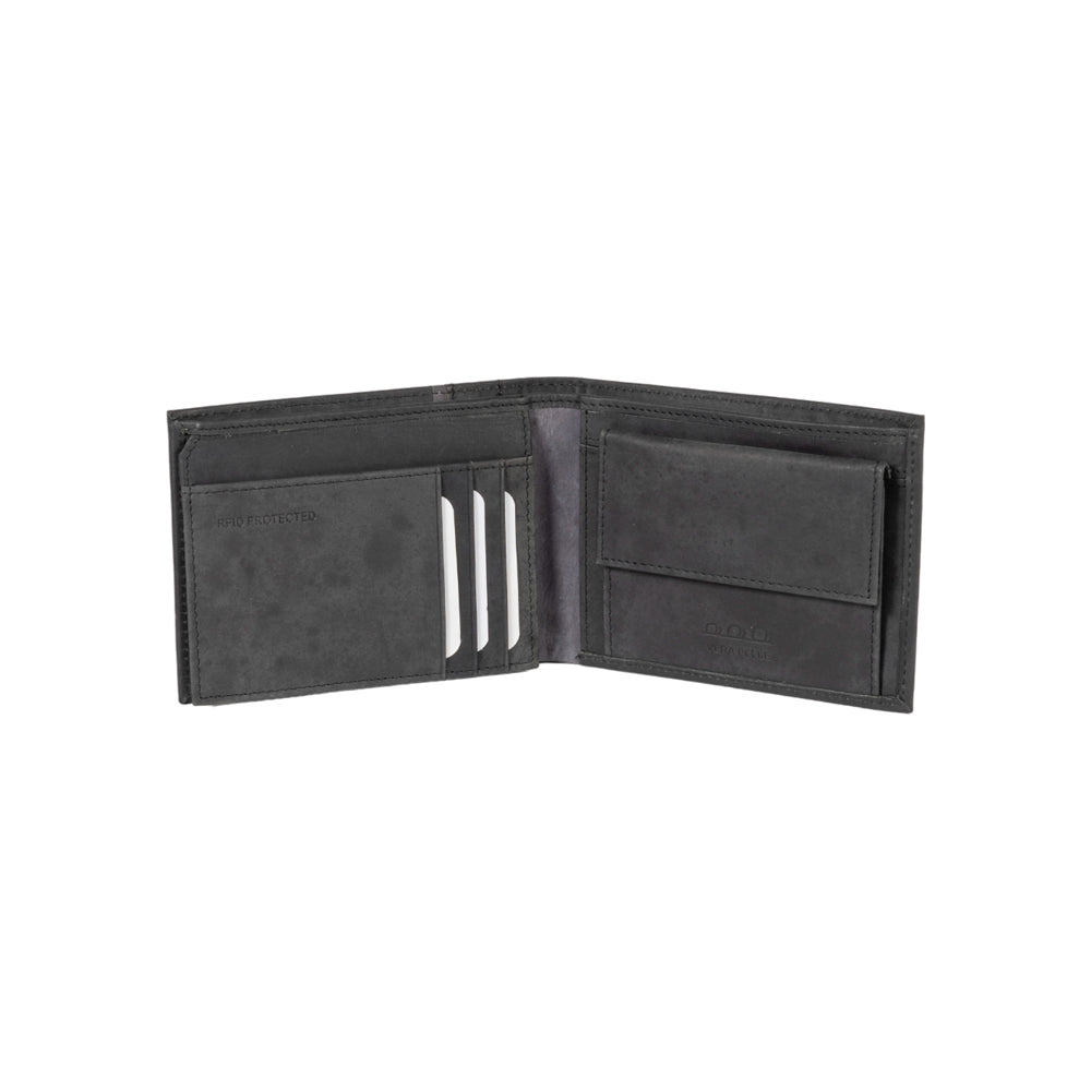 K12220AF | Portafogli Uomo in Vera Pelle pieno fiore, Naked. Colore Nero. Protezione RFID. Dimensioni da chiuso: cm 11,5 x 8,3 x 2. Confezione: Scatola regalo fondo/coperchio