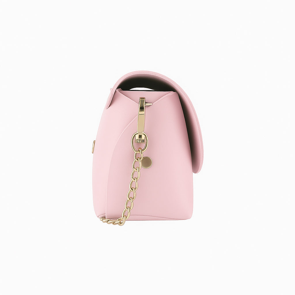 RB1001BJ | Borsa Piccola in Vera Pelle Made in Italy con Tracollina removibile e passante di chiusura in metallo Oro Lucido - Colore Rosa - Dimensioni: cm 16,5 x 11 x 8