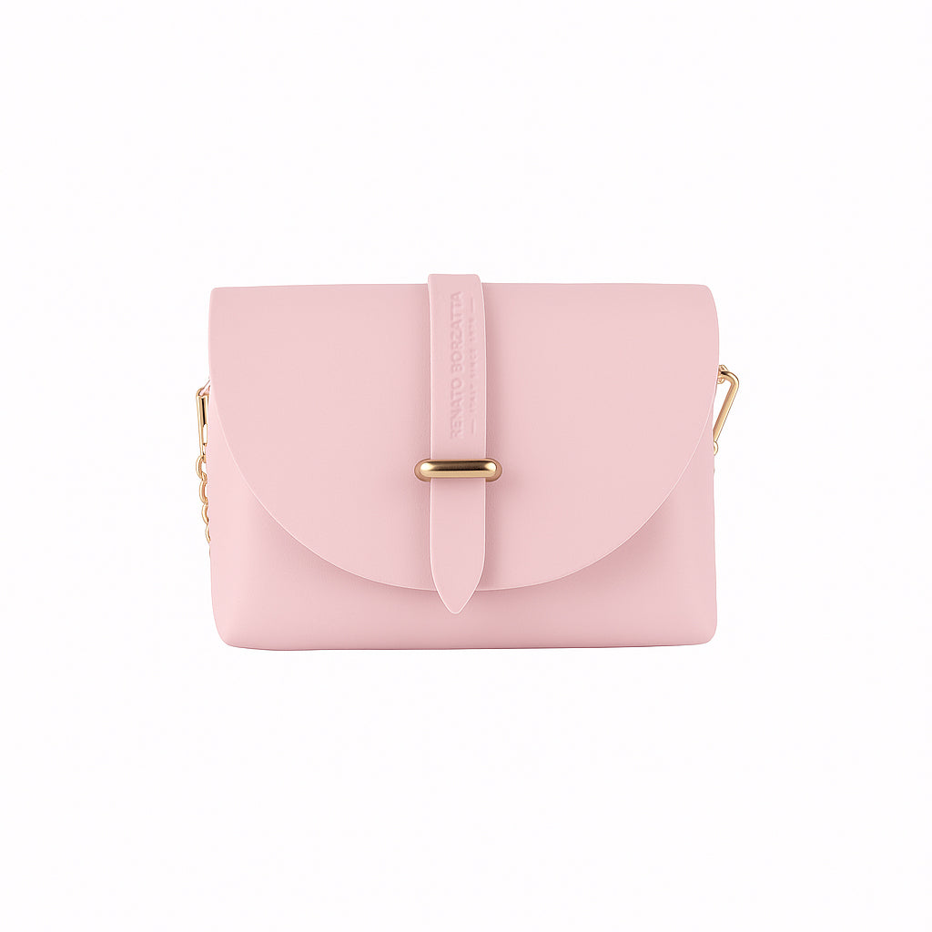 RB1001BJ | Borsa Piccola in Vera Pelle Made in Italy con Tracollina removibile e passante di chiusura in metallo Oro Lucido - Colore Rosa - Dimensioni: cm 16,5 x 11 x 8