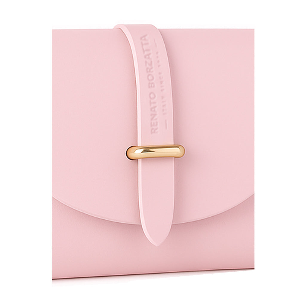 RB1001BJ | Borsa Piccola in Vera Pelle Made in Italy con Tracollina removibile e passante di chiusura in metallo Oro Lucido - Colore Rosa - Dimensioni: cm 16,5 x 11 x 8