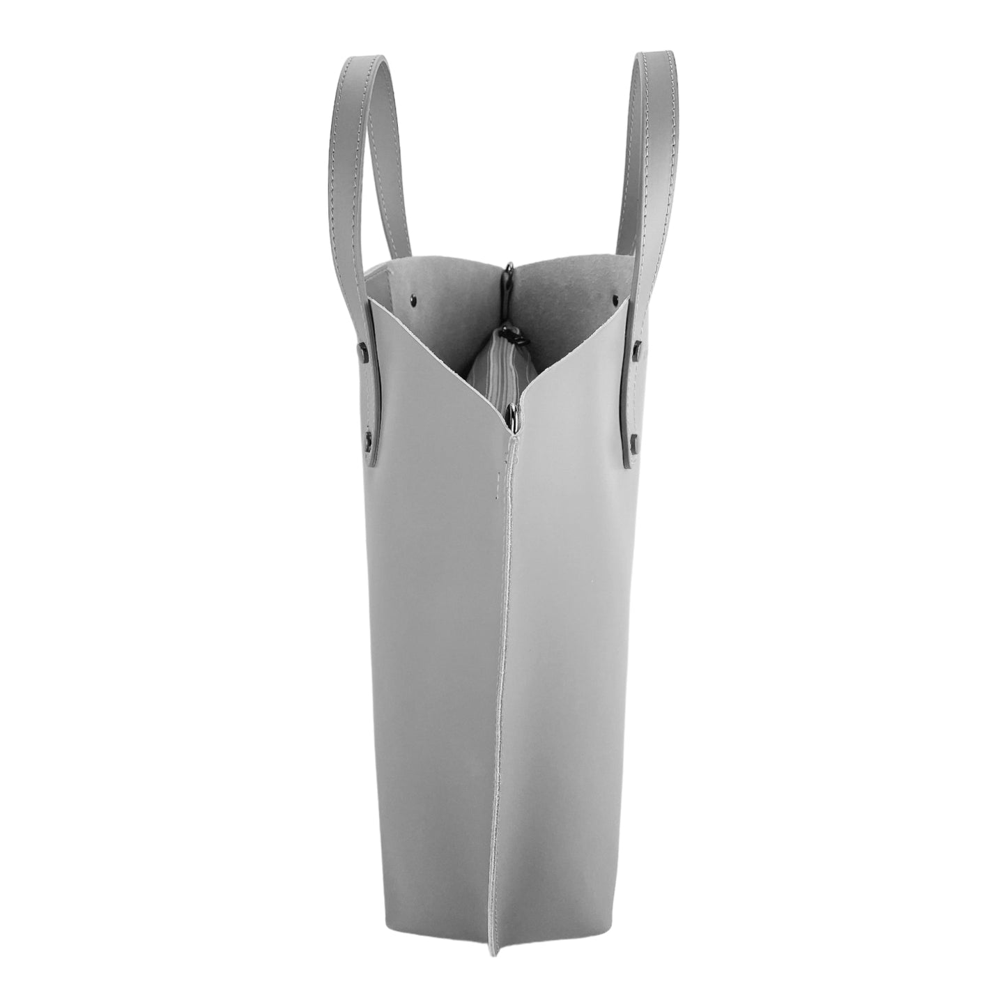 RB1024F | Borsa Donna a Mano in Vera Pelle Made in Italy con tracolla removibile. Sacca grande interna estraibile. Accessori Canna di Fucile Lucido - Colore Grigio - Dimensioni: cm 48x31x11