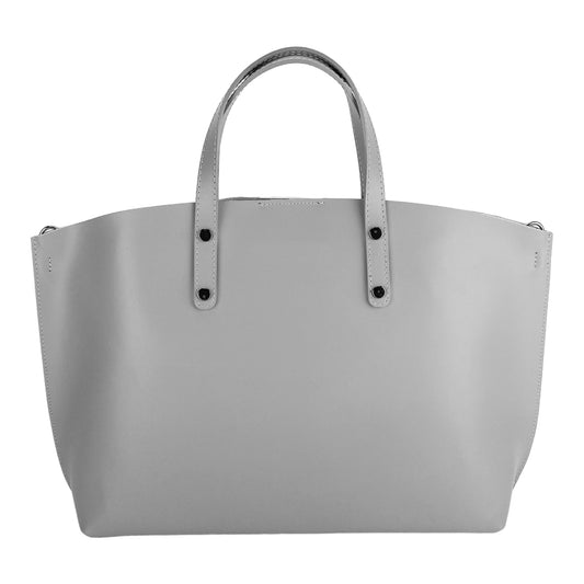 RB1024F  | Borsa Donna a Mano in Vera Pelle Made in Italy con tracolla removibile. Sacca grande interna estraibile. Accessori Canna di Fucile Lucido - Colore Grigio - Dimensioni: cm 48x31x11